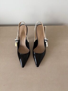 Dior Black Patent Pointed Slingback Pumps